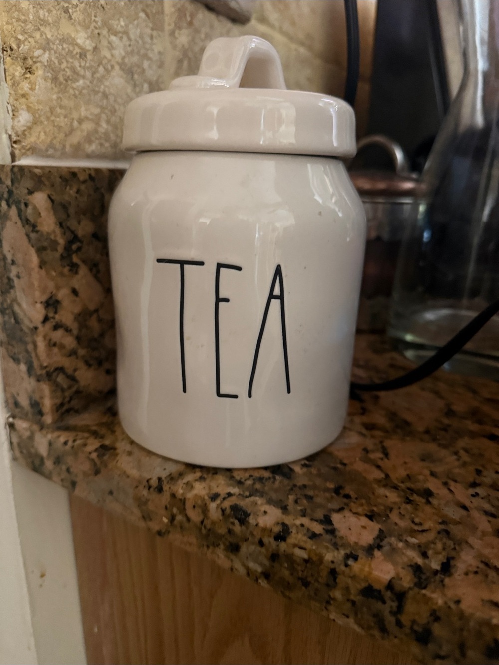 Rae Dunn Cream Tea Canister Jar with Black Lettering